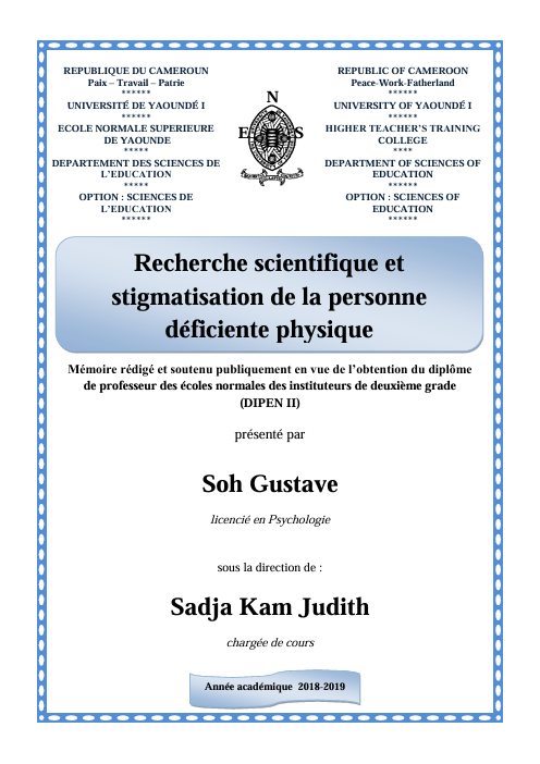 Recherche scientifique et  stigmatisation de la personne  déficiente physique