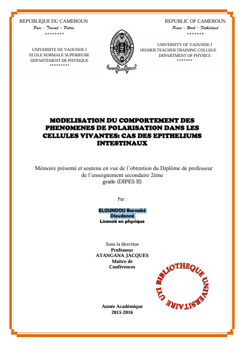 MODELISATION DU COMPORTEMENT DES  PHENOMENES DE POLARISATION DANS LES  CELLULES VIVANTES: CAS DES EPITHELIUMS  INTESTINAUX