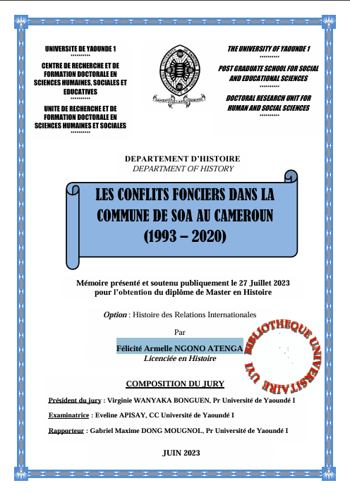LES CONFLITS FONCIERS DANS LA  COMMUNE DE SOA AU CAMEROUN  (1993 – 2020)